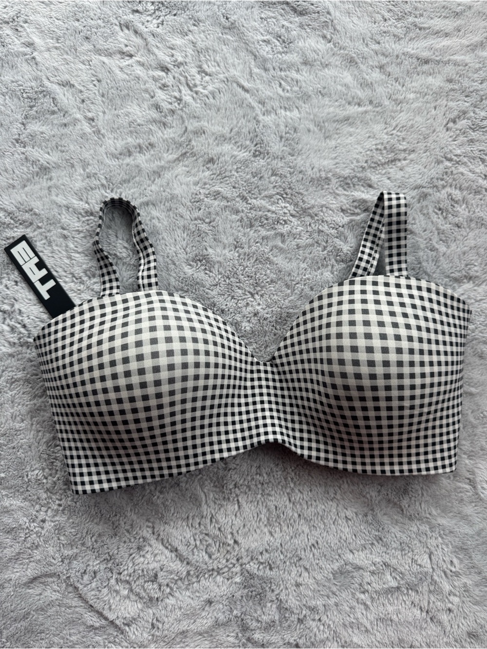 TA3 Wireless Swim Bra Gingham Bikini Top Supportive Molded Cups Large G-K